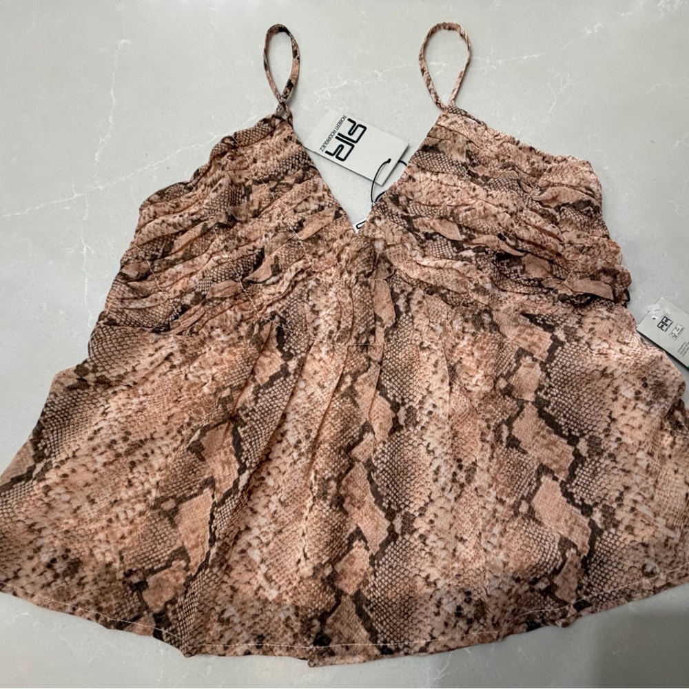 NWT Robert Rodriguez Brown Snake Print Camisole, Large